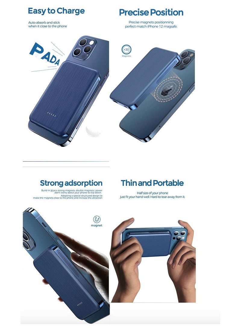 شاحن/بنك طاقة مغناطيسي لاسلكي صغير الحجم ونحيف، يدعم تقنية MagSafe للشحن السريع اللاسلكي، متوافق مع أجهزة iPhone 11 و12 و14 و15 و16 Pro وPro Max، شاحن بمشبك خلفي فائق النحافة - Image 5